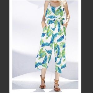 Tropical Print Capri Jumpsuit